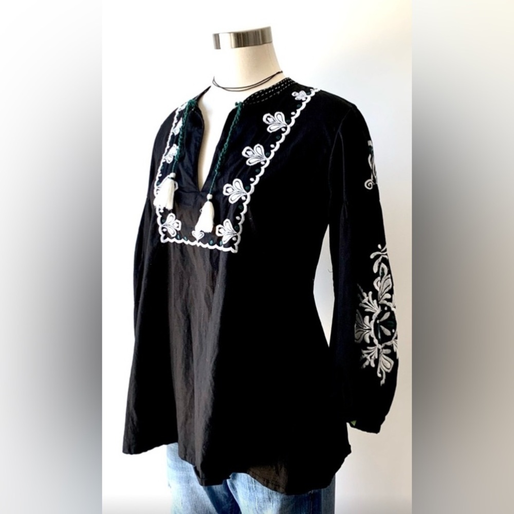 World Market Black Embroidered Top